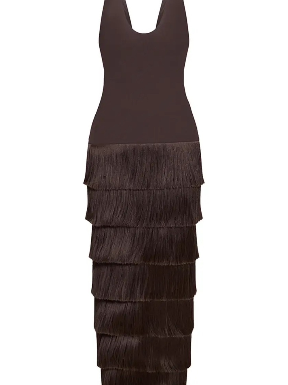 PrettyLittleThing Brown Mesh Fringe Maxi Dress (FLAWED - READ DESCRIPTION) - Picture 5 of 7